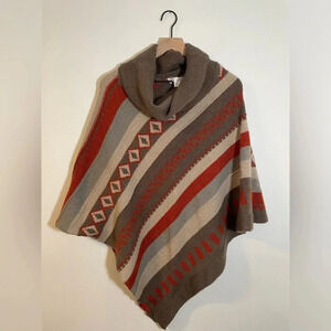 Two 2 Sisters Poncho Sweater Heavy Knit Pullover Wool Blend Size Lg/XL Cozy